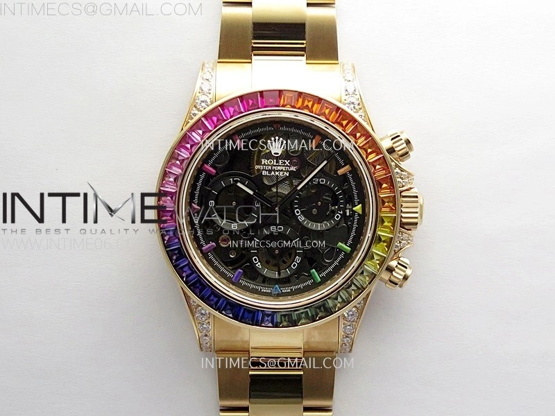 Daytona RG Rainbow Bezel GETF Best Edition Skeleton Dial on RG Bracelet SA4130