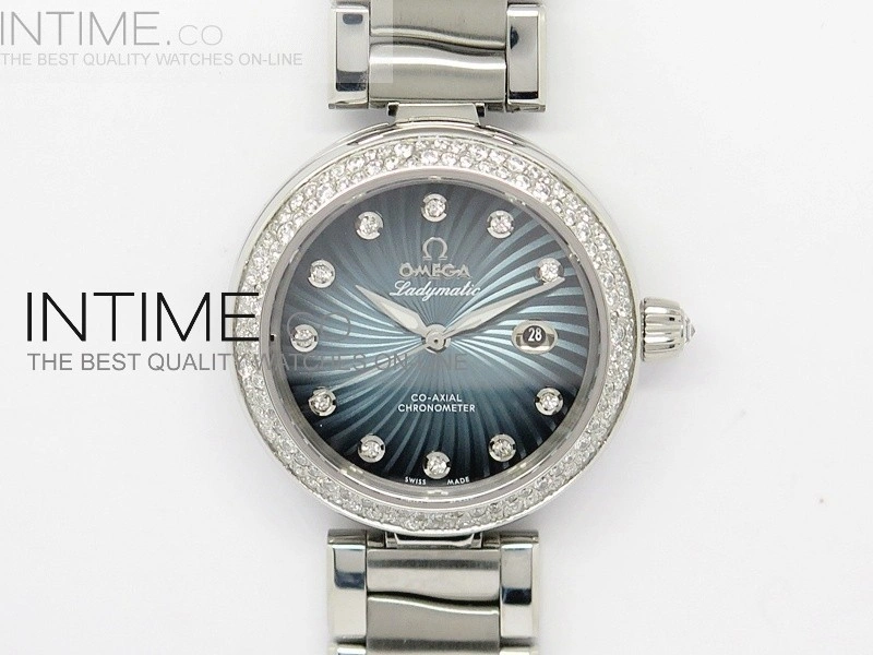 De Ville Lady SS Blue Textured Dial Diamonds Bezel on SS Bracelet SEIKO NH05A