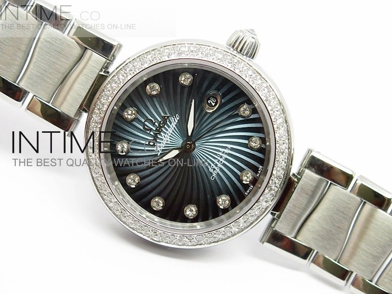De Ville Lady SS Blue Textured Dial Diamonds Bezel on SS Bracelet SEIKO NH05A