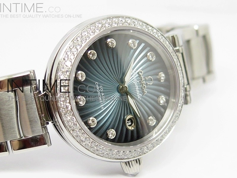 De Ville Lady SS Blue Textured Dial Diamonds Bezel on SS Bracelet SEIKO NH05A
