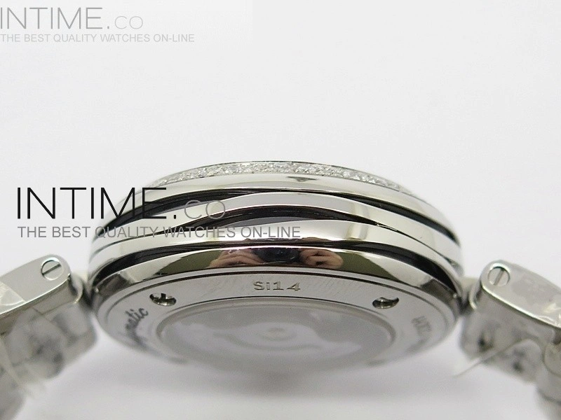 De Ville Lady SS Blue Textured Dial Diamonds Bezel on SS Bracelet SEIKO NH05A
