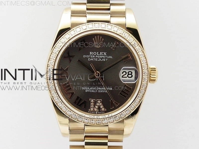 Datejust 31mm 278275 RG Dia Bezel BP Best Edition Gray Roman Markers Dial @6 Dia on RG President Bracelet
