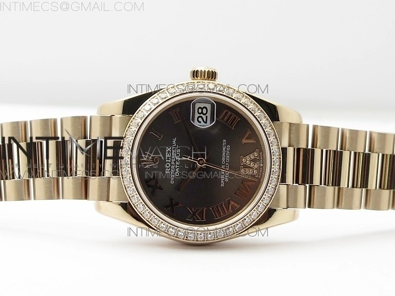 Datejust 31mm 278275 RG Dia Bezel BP Best Edition Gray Roman Markers Dial @6 Dia on RG President Bracelet