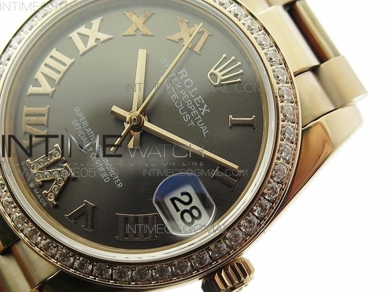 Datejust 31mm 278275 RG Dia Bezel BP Best Edition Gray Roman Markers Dial @6 Dia on RG President Bracelet