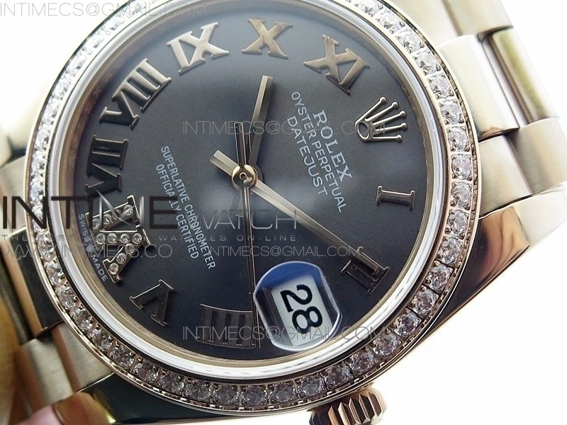 Datejust 31mm 278275 RG Dia Bezel BP Best Edition Gray Roman Markers Dial @6 Dia on RG President Bracelet