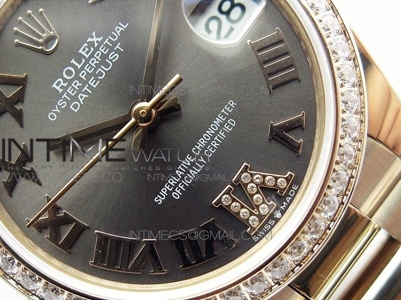 Datejust 31mm 278275 RG Dia Bezel BP Best Edition Gray Roman Markers Dial @6 Dia on RG President Bracelet