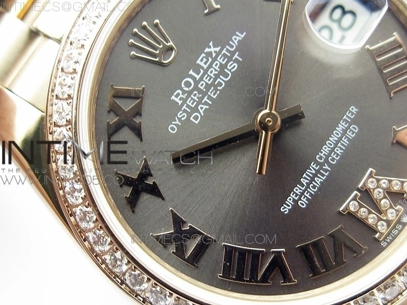 Datejust 31mm 278275 RG Dia Bezel BP Best Edition Gray Roman Markers Dial @6 Dia on RG President Bracelet