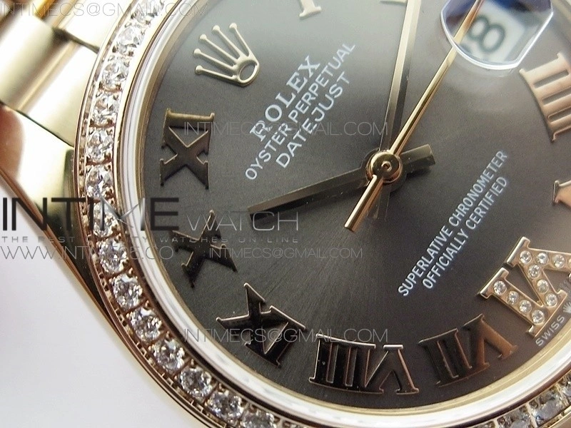 Datejust 31mm 278275 RG Dia Bezel BP Best Edition Gray Roman Markers Dial @6 Dia on RG President Bracelet