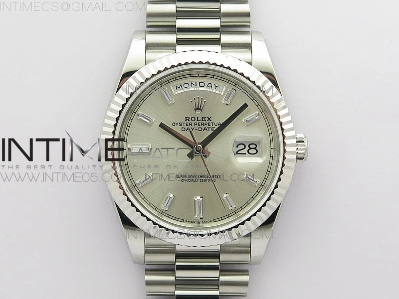 Day-Date 40mm 228239 BP New Dial Version 904 SS Silver T Crystal Markers Dial on SS President Bracelet A2836