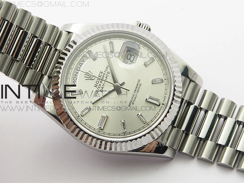 Day-Date 40mm 228239 BP New Dial Version 904 SS Silver T Crystal Markers Dial on SS President Bracelet A2836