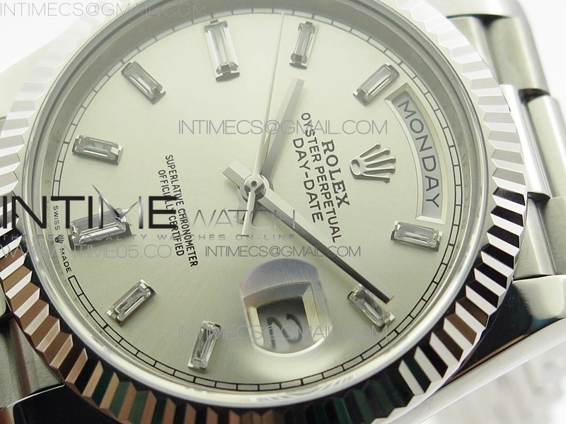 Day-Date 40mm 228239 BP New Dial Version 904 SS Silver T Crystal Markers Dial on SS President Bracelet A2836