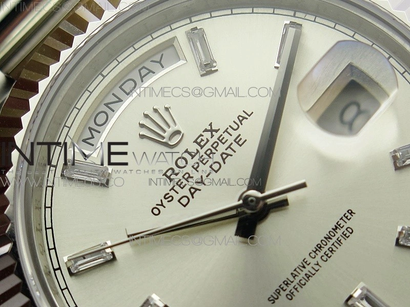 Day-Date 40mm 228239 BP New Dial Version 904 SS Silver T Crystal Markers Dial on SS President Bracelet A2836
