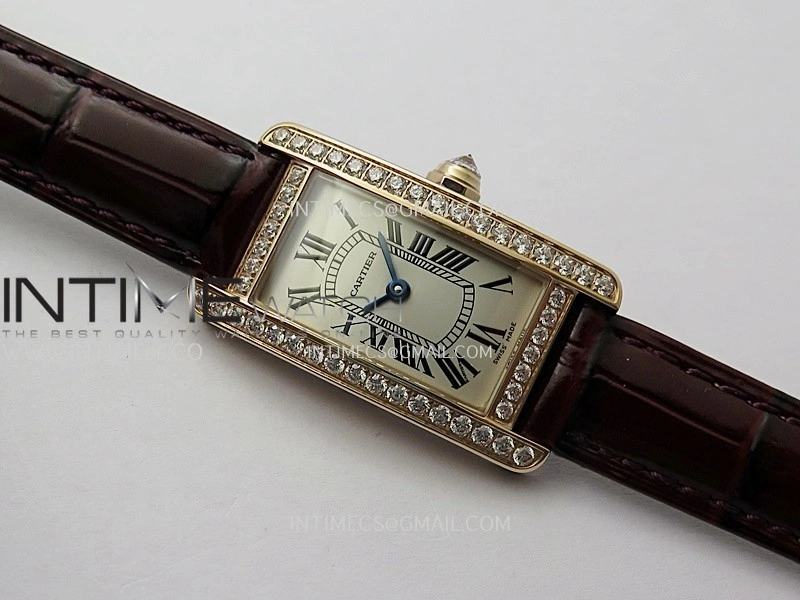 Tank WSTA0016 19mm RG Diamond Bezel 8848F Best Edition Silver Dial On Brown Leather Strap Ronda Quartz