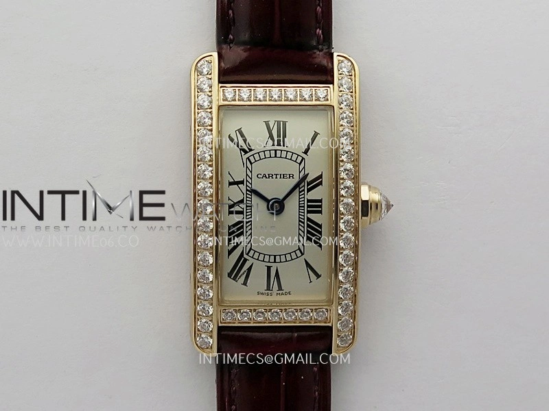 Tank WSTA0016 19mm RG Diamond Bezel 8848F Best Edition Silver Dial On Brown Leather Strap Ronda Quartz