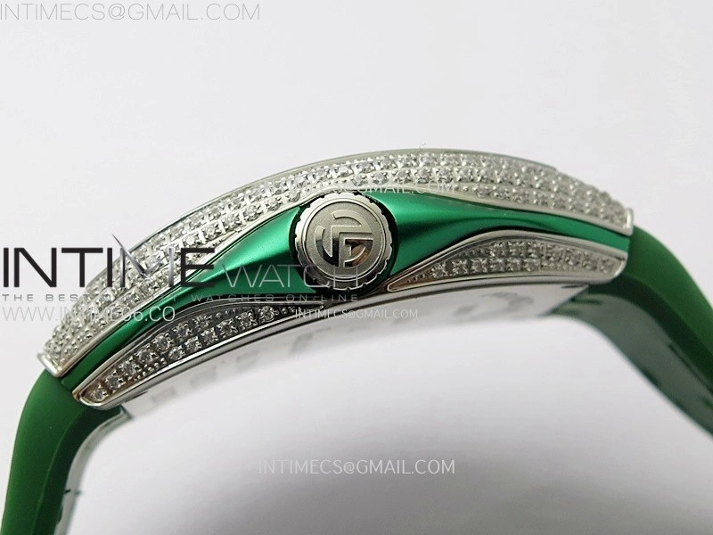 Vanguard V45 Full Diamonds ABF Best Edition Green Dial Diamonds Markers On Green Gummy Strap A2824