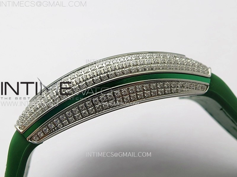 Vanguard V45 Full Diamonds ABF Best Edition Green Dial Diamonds Markers On Green Gummy Strap A2824