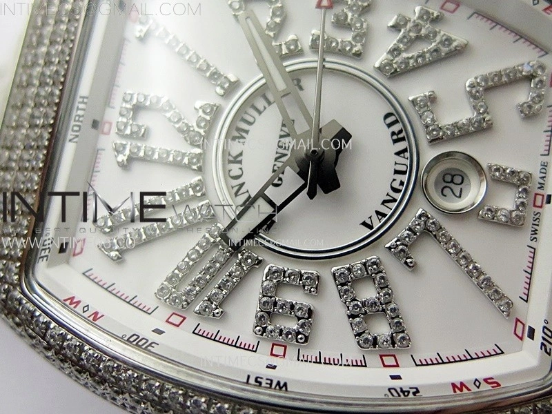 Vanguard V45 Full Diamonds ABF Best Edition White Dial Diamonds Markers On White Gummy Strap A2824