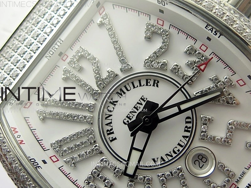 Vanguard V45 Full Diamonds ABF Best Edition White Dial Diamonds Markers On White Gummy Strap A2824