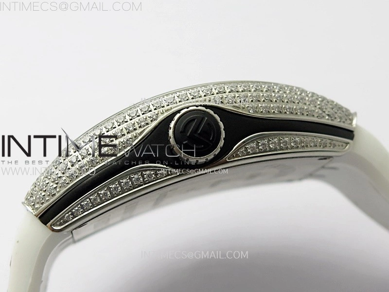 Vanguard V45 Full Diamonds ABF Best Edition White Dial Diamonds Markers On White Gummy Strap A2824