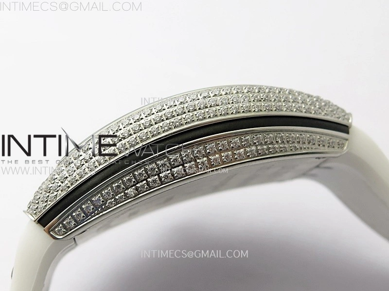 Vanguard V45 Full Diamonds ABF Best Edition White Dial Diamonds Markers On White Gummy Strap A2824