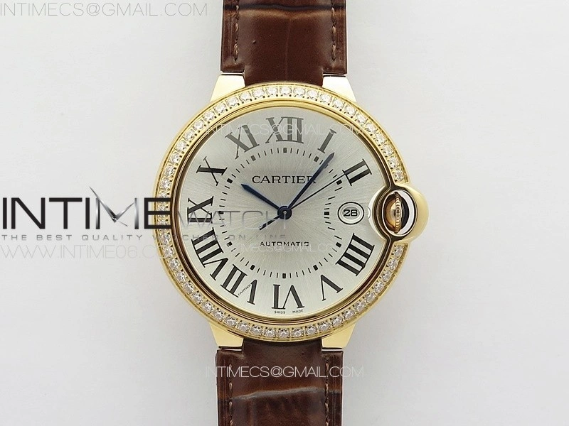Ballon Bleu 42mm Diamonds Bezel RG 3KF 1:1 Best Edition Ice Blue Dial on Brown Leather Strap A2824