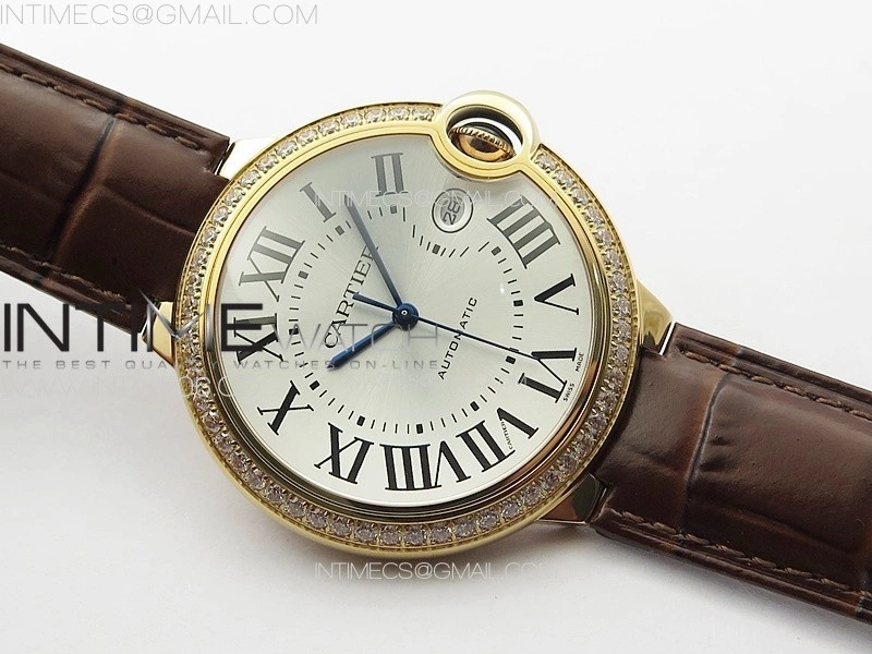 Ballon Bleu 42mm Diamonds Bezel RG 3KF 1:1 Best Edition Ice Blue Dial on Brown Leather Strap A2824