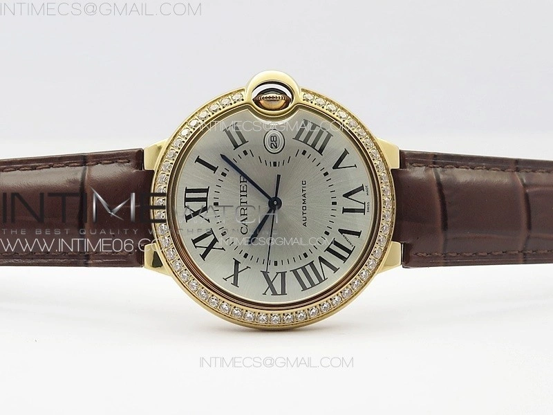 Ballon Bleu 42mm Diamonds Bezel RG 3KF 1:1 Best Edition Ice Blue Dial on Brown Leather Strap A2824