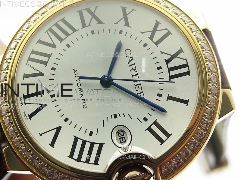 Ballon Bleu 42mm Diamonds Bezel RG 3KF 1:1 Best Edition Ice Blue Dial on Brown Leather Strap A2824