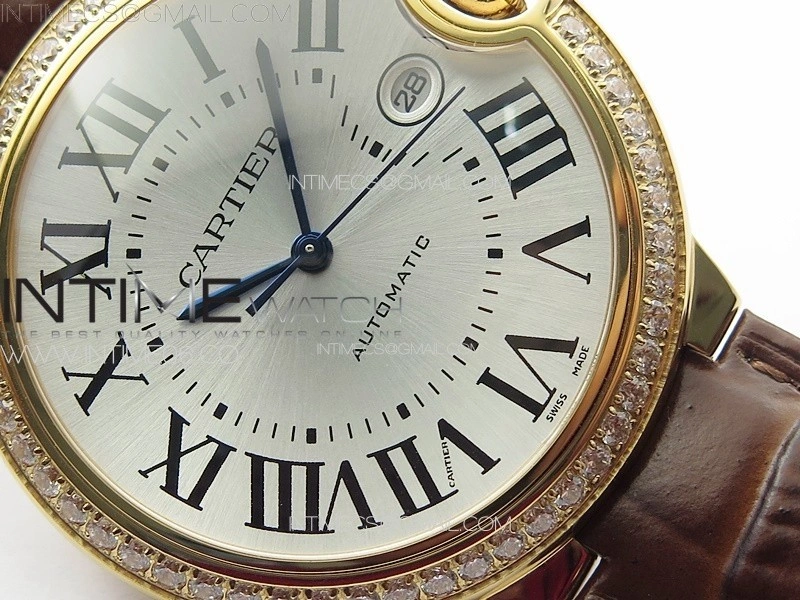 Ballon Bleu 42mm Diamonds Bezel RG 3KF 1:1 Best Edition Ice Blue Dial on Brown Leather Strap A2824