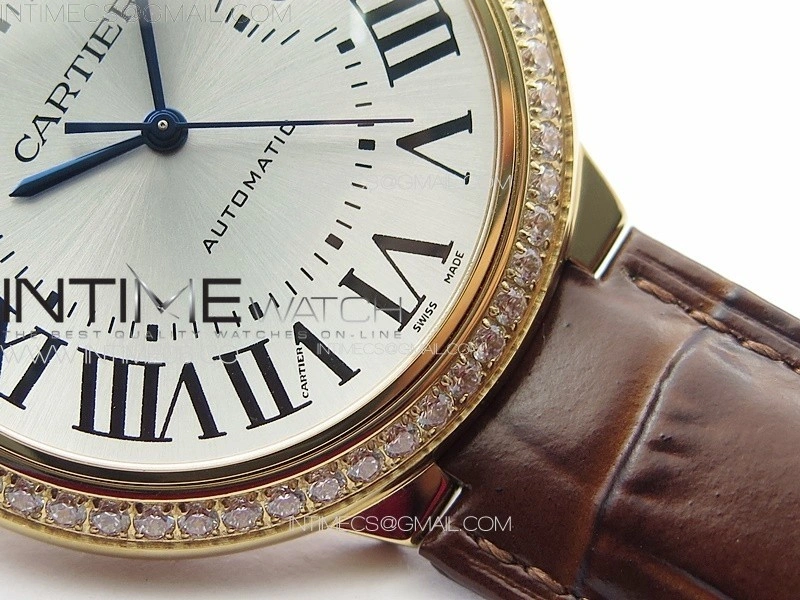 Ballon Bleu 42mm Diamonds Bezel RG 3KF 1:1 Best Edition Ice Blue Dial on Brown Leather Strap A2824