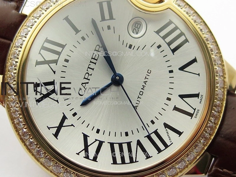 Ballon Bleu 42mm Diamonds Bezel RG 3KF 1:1 Best Edition Ice Blue Dial on Brown Leather Strap A2824
