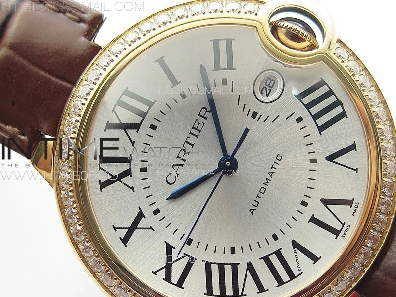 Ballon Bleu 42mm Diamonds Bezel RG 3KF 1:1 Best Edition Ice Blue Dial on Brown Leather Strap A2824