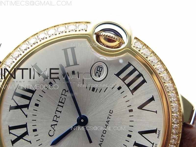 Ballon Bleu 42mm Diamonds Bezel RG 3KF 1:1 Best Edition Ice Blue Dial on Brown Leather Strap A2824