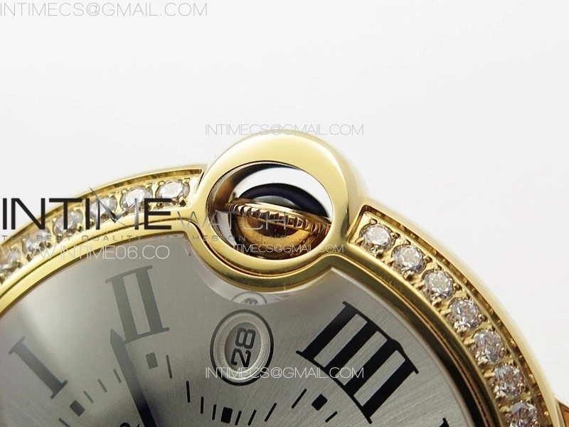 Ballon Bleu 42mm Diamonds Bezel RG 3KF 1:1 Best Edition Ice Blue Dial on Brown Leather Strap A2824