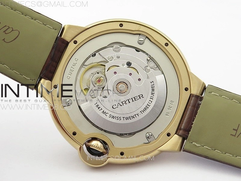 Ballon Bleu 42mm Diamonds Bezel RG 3KF 1:1 Best Edition Ice Blue Dial on Brown Leather Strap A2824