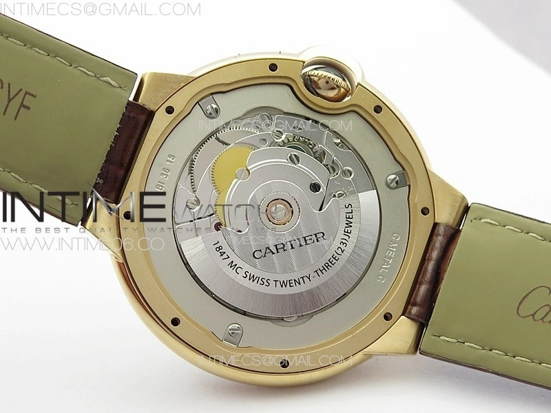 Ballon Bleu 42mm Diamonds Bezel RG 3KF 1:1 Best Edition Ice Blue Dial on Brown Leather Strap A2824