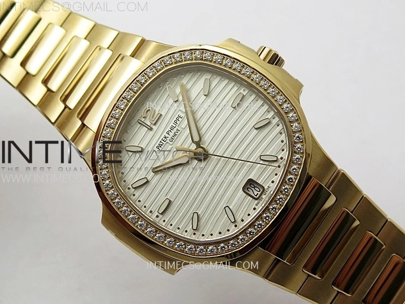 Nautilus 7118 New Version Ladies Diamonds Bezel RG PPF 1:1 Best Edition White Dial on RG Bracelet A324 Super Clone