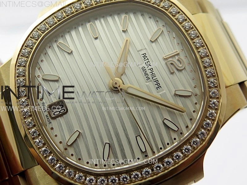 Nautilus 7118 New Version Ladies Diamonds Bezel RG PPF 1:1 Best Edition White Dial on RG Bracelet A324 Super Clone