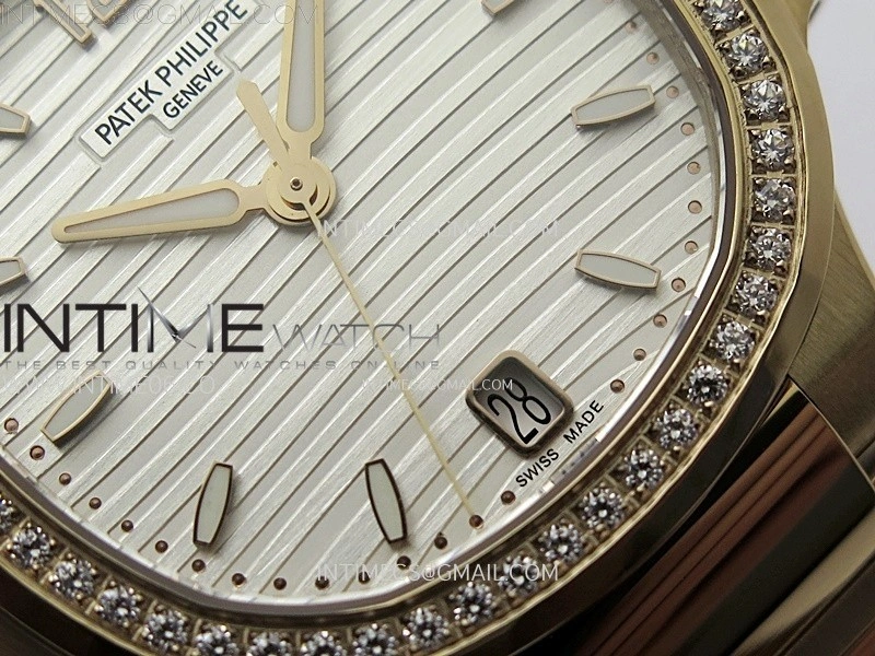 Nautilus 7118 New Version Ladies Diamonds Bezel RG PPF 1:1 Best Edition White Dial on RG Bracelet A324 Super Clone