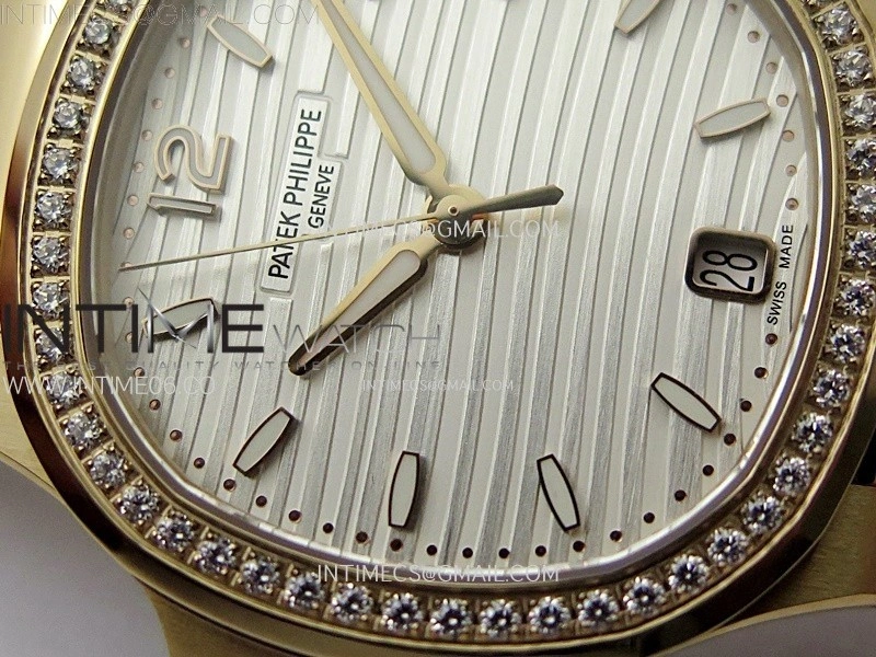 Nautilus 7118 New Version Ladies Diamonds Bezel RG PPF 1:1 Best Edition White Dial on RG Bracelet A324 Super Clone