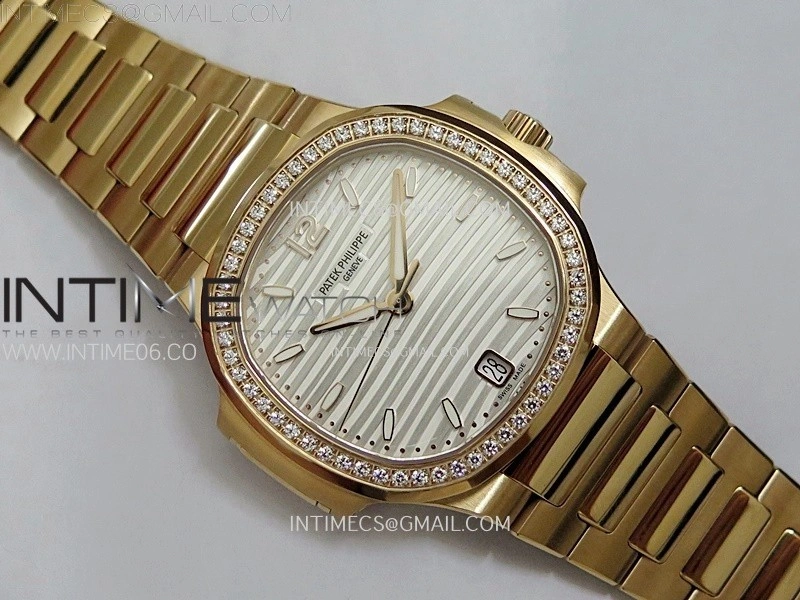 Nautilus 7118 New Version Ladies Diamonds Bezel RG PPF 1:1 Best Edition White Dial on RG Bracelet A324 Super Clone