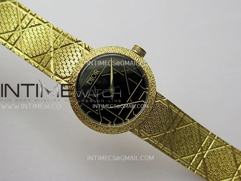 La D de Dior Satine 25mm YG 8848F 1:1 Best Edition Black Dial On YG bracelet Swiss Quartz