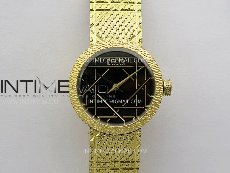 La D de Dior Satine 25mm YG 8848F 1:1 Best Edition Black Dial On YG bracelet Swiss Quartz