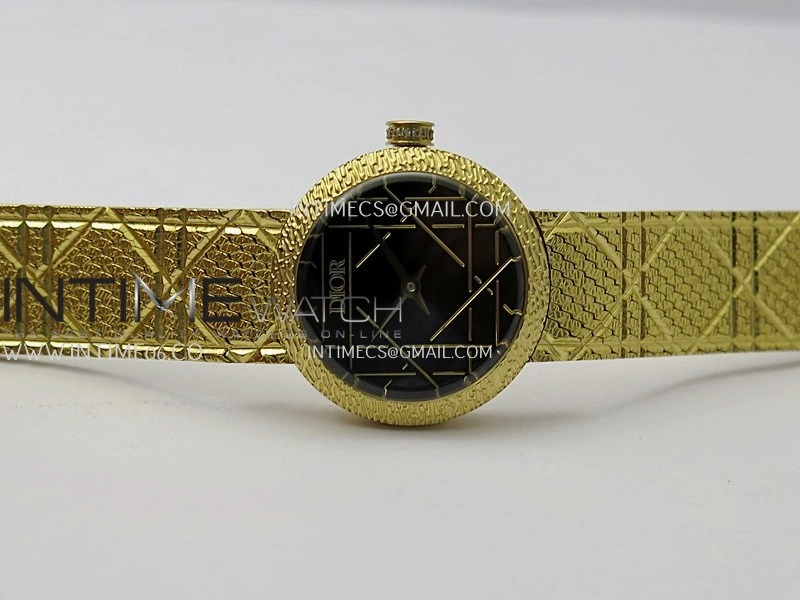 La D de Dior Satine 25mm YG 8848F 1:1 Best Edition Black Dial On YG bracelet Swiss Quartz
