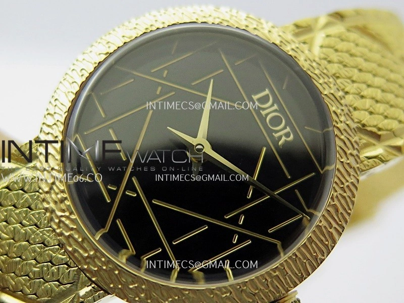 La D de Dior Satine 25mm YG 8848F 1:1 Best Edition Black Dial On YG bracelet Swiss Quartz