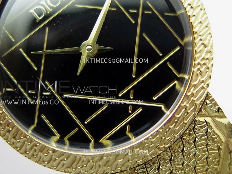 La D de Dior Satine 25mm YG 8848F 1:1 Best Edition Black Dial On YG bracelet Swiss Quartz