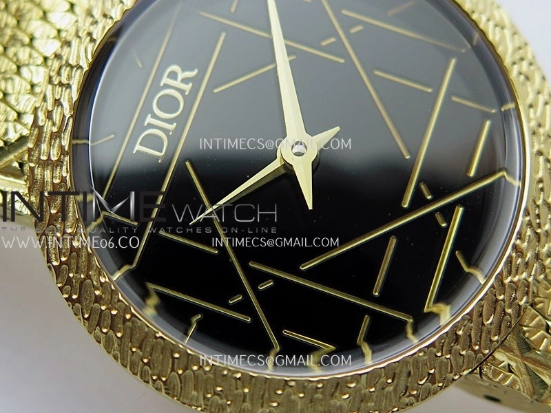 La D de Dior Satine 25mm YG 8848F 1:1 Best Edition Black Dial On YG bracelet Swiss Quartz