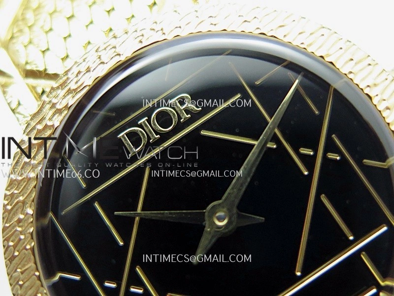 La D de Dior Satine 25mm YG 8848F 1:1 Best Edition Black Dial On YG bracelet Swiss Quartz