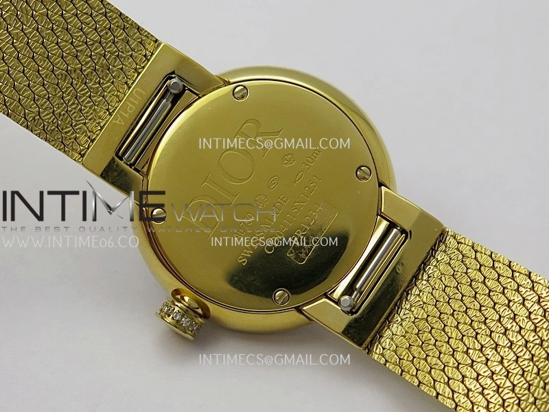 La D de Dior Satine 25mm YG 8848F 1:1 Best Edition Black Dial On YG bracelet Swiss Quartz