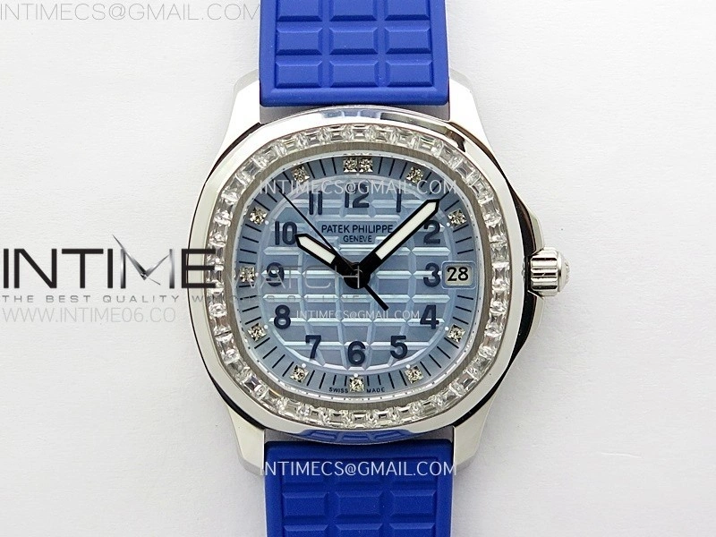 Aquanaut 5072 SS PPF 1:1 Best Edition Ice Blue MOP Textured Dial on Blue Rubber Strap Super Clone Cal.26-330CS